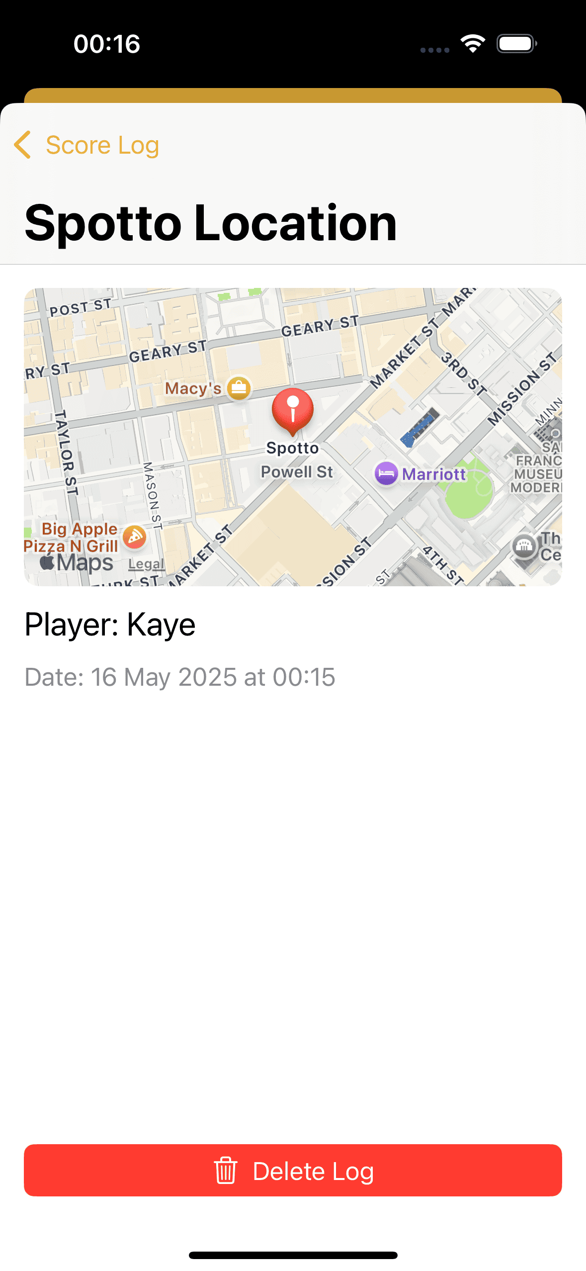 Spotto Score Log location - Spotto Score App