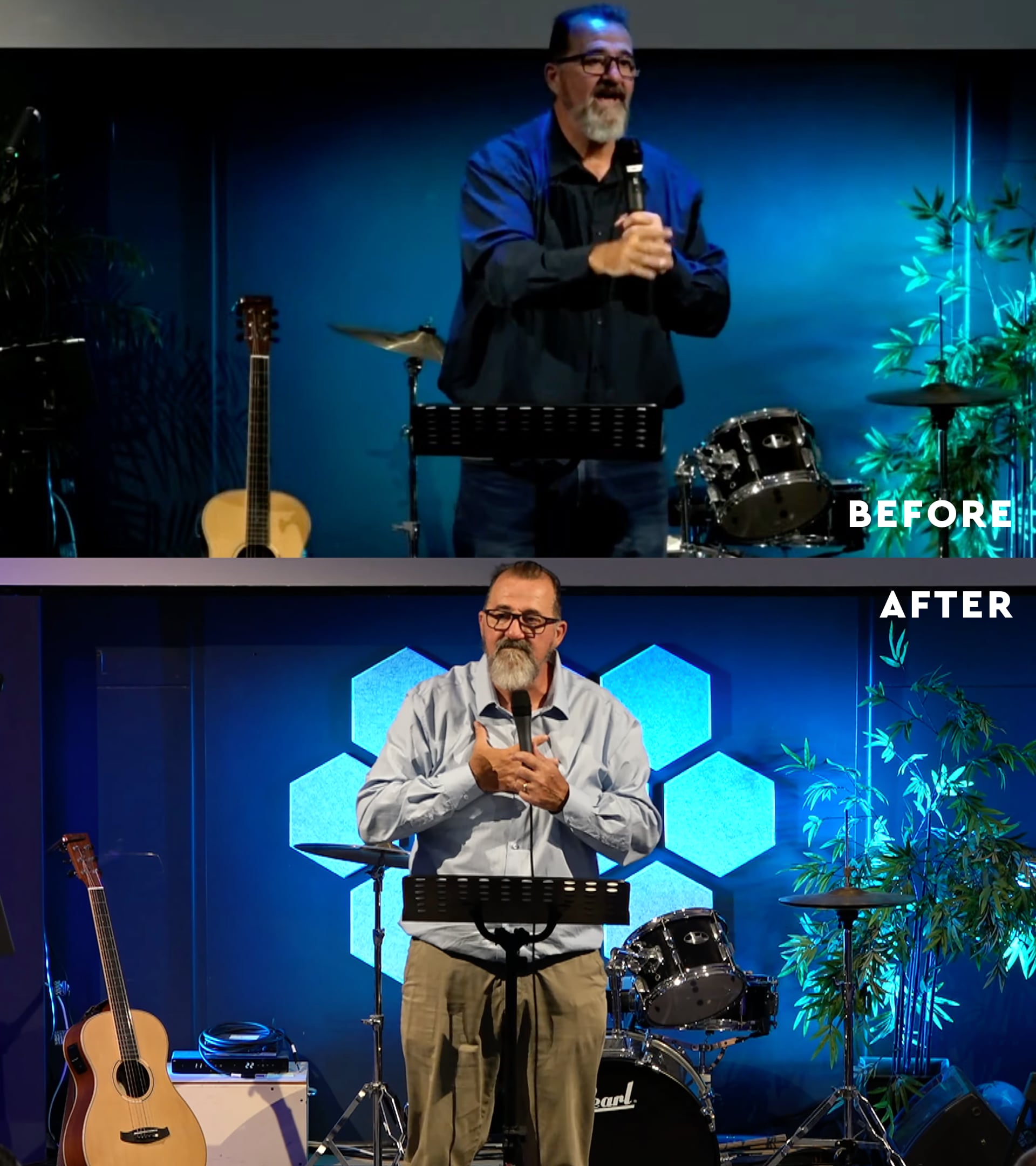 WebStreamCOMPARISON Church consultant providing media, video, and design training with streaming setup in a church environment